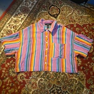 Forever 21 cropped button up rainbow shirt